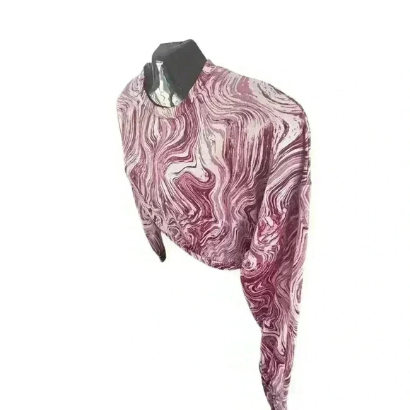 Womens Red White Marble Design Crop Top Balloon Sleeve‎ Size Medium M Midriff - Picture 9 of 13